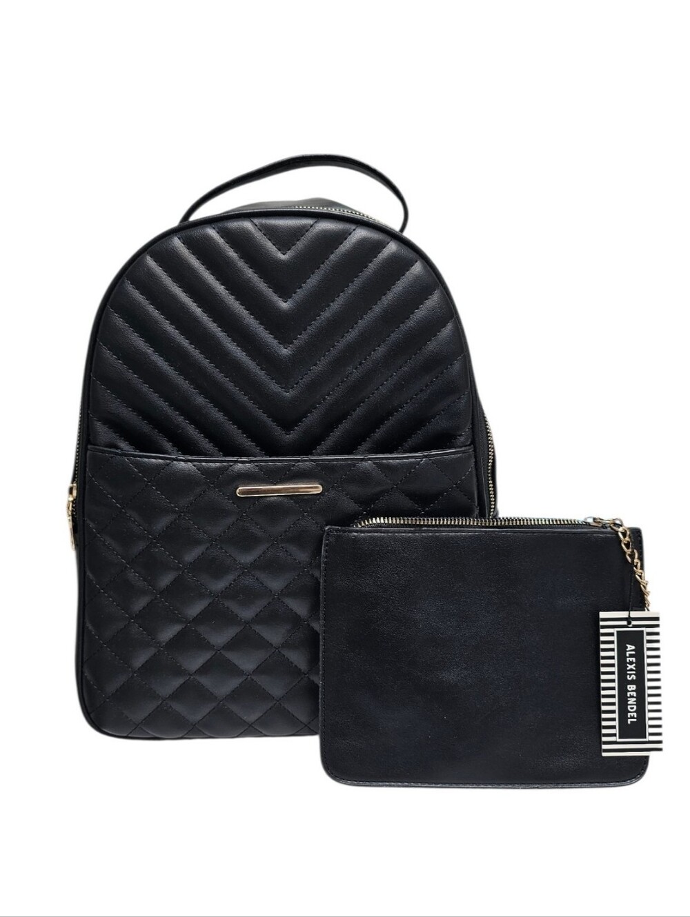 Quilted Black Women's Backpack with Removable Pouch -